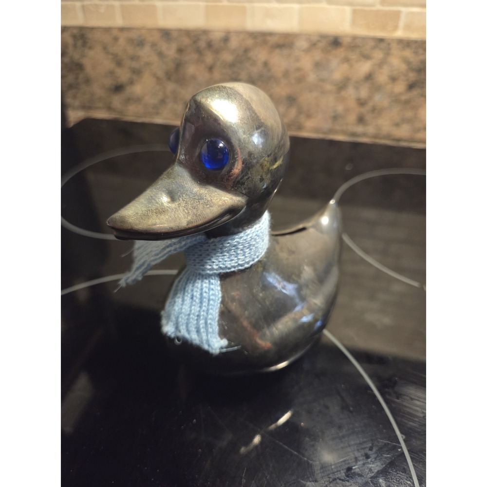 Vintage Leonard Silver Plated Metal Duck Coin Bank